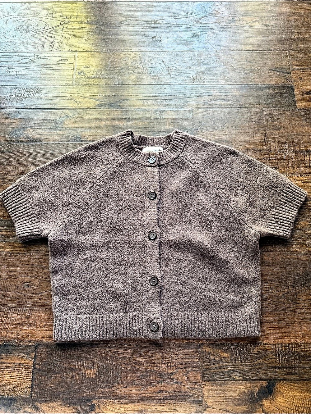 Universal Thread Short-Sleeve Cozy Knit Button-Down Cardigan Brown Small